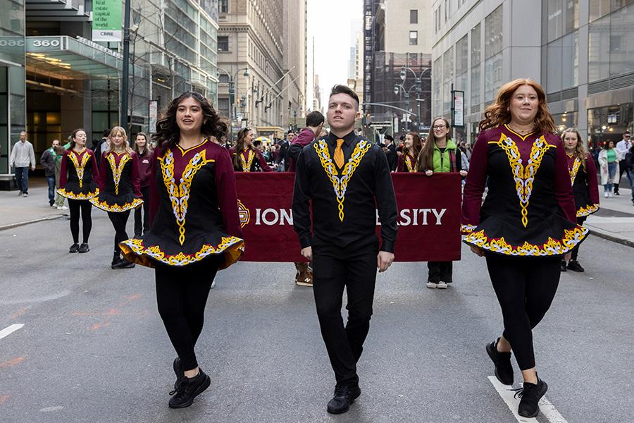 Tommy Byrnes ’26 leading the Irish dance team up Fifth Avenue at the NYC St. Patrick's day parade.