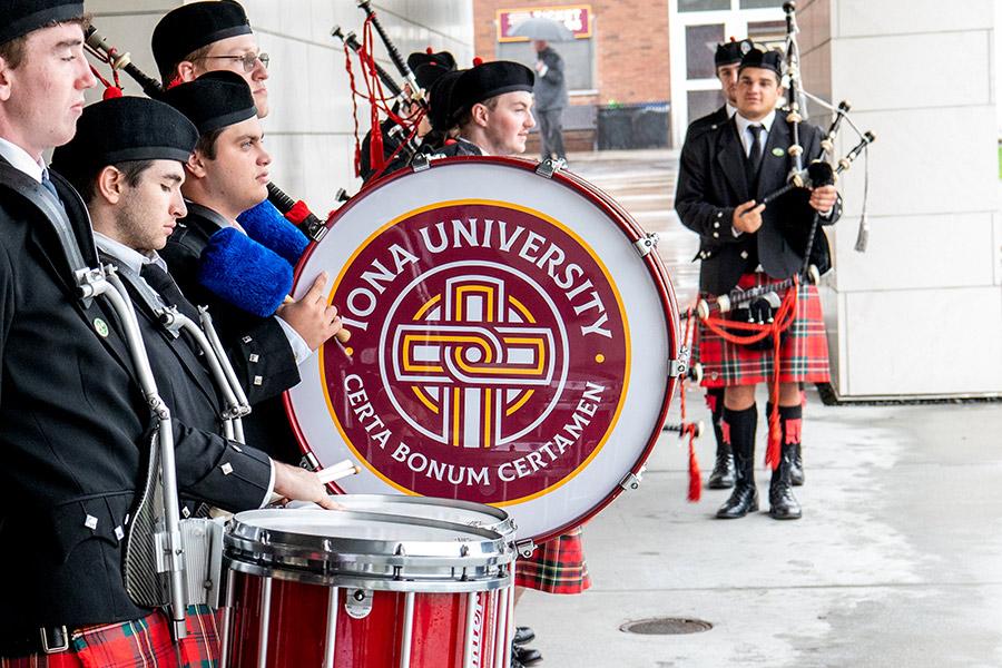 The pipers at the 2023 Archdiocese Spirituality Day.